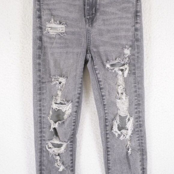 American Eagle Next Level Stretch Gray Denim Jeans 0R 25/29 Factory Distressed - Picture 2 of 9